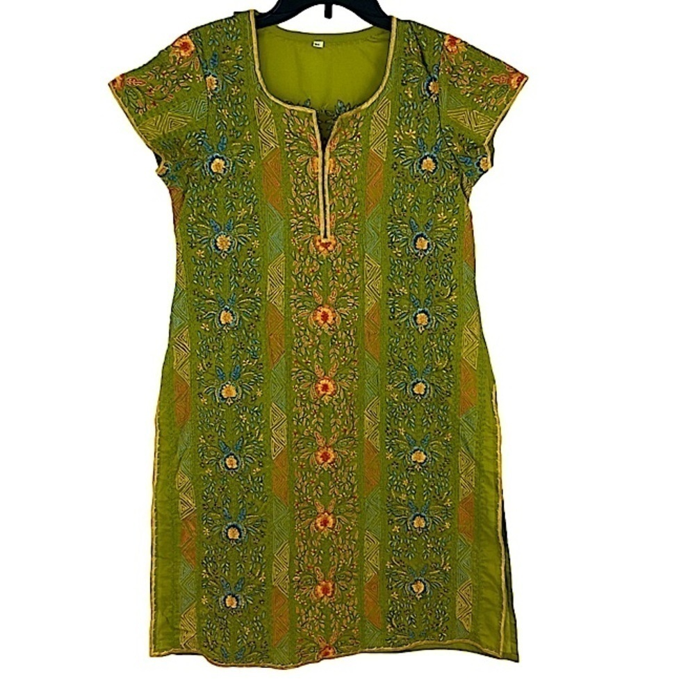 Indian Pakistani Kurti Lime Green with Intricate Embroidery Size 34 Small